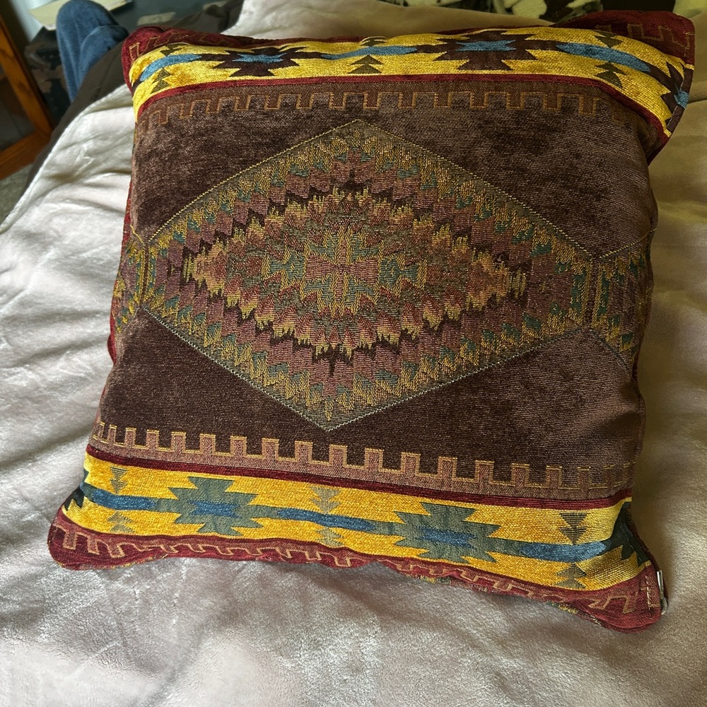 Southwestern Patterned Pillow - Brown, Yellow, Red